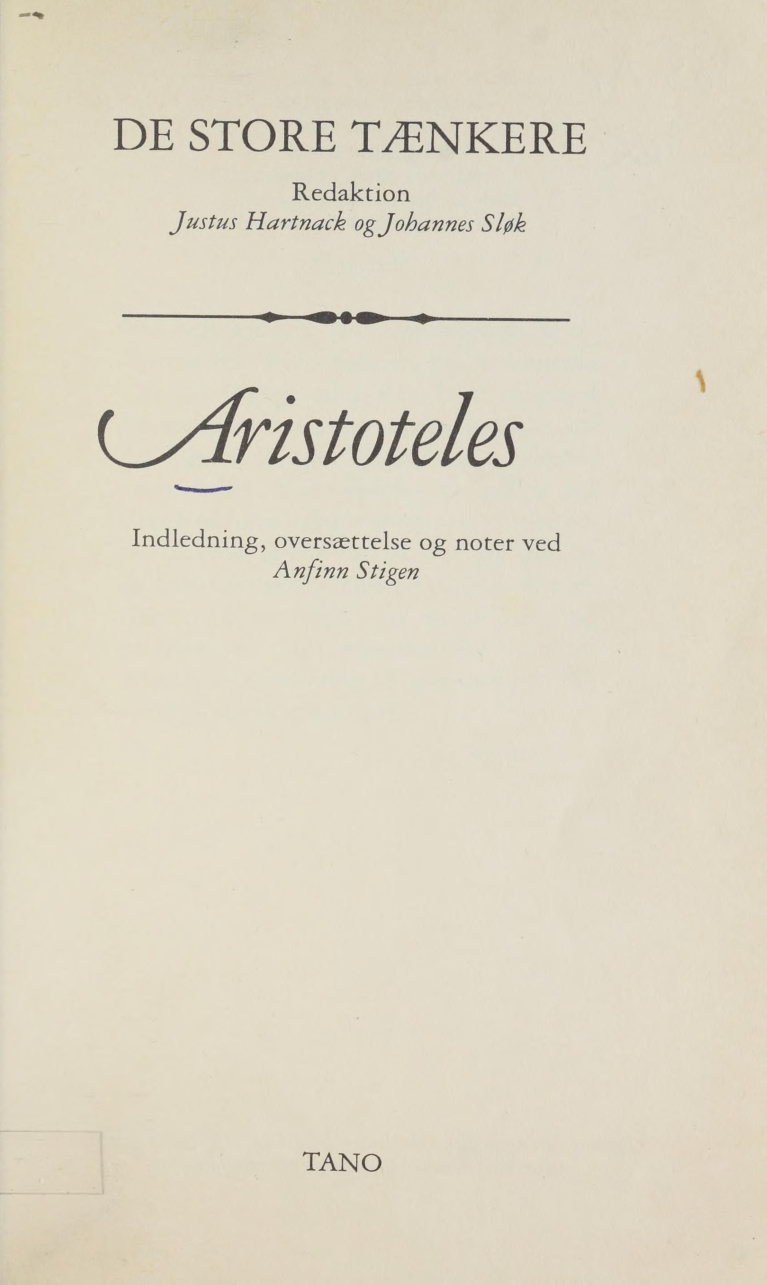 Aristoteles Danish Edition Anfinn Stigen Kitap Kapağı