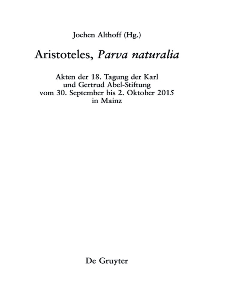 Aristoteles ›Parva naturalia‹ Greek Edition Jochen Althoff Kitap Kapağı