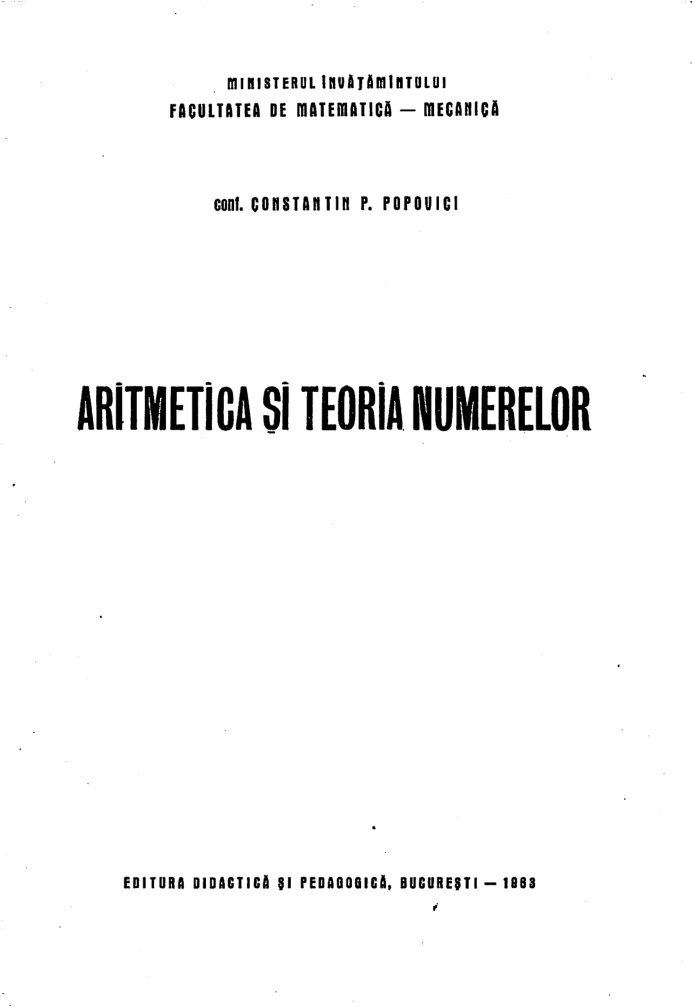 Aritmetica si teoria numerelor Romanian Edition conf Constantin P Popovici Kitap Kapağı
