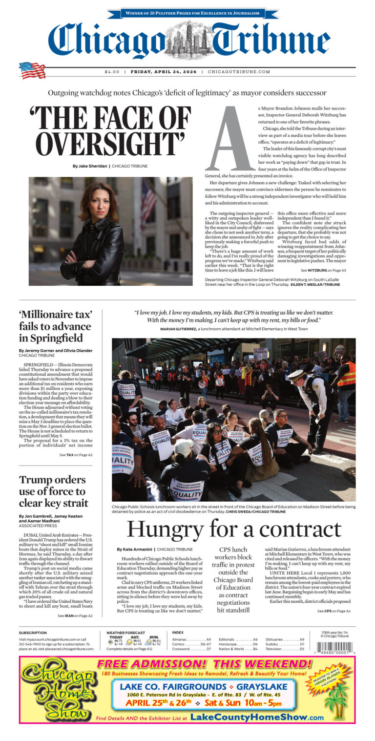 Chicago Tribune April 24 2026 Chicago Tribune Kitap Kapağı