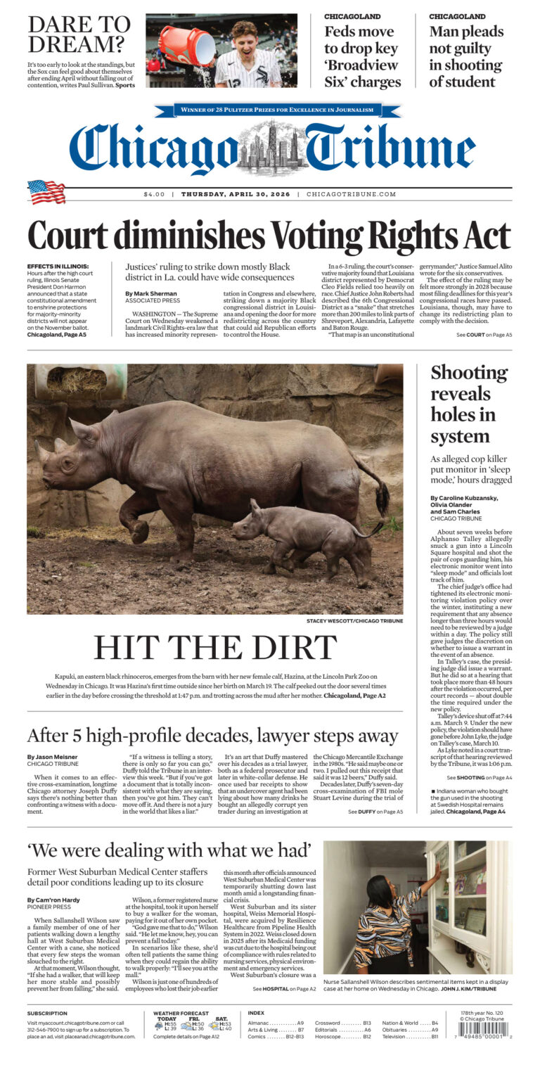 Chicago Tribune April 30 2026 Chicago Tribune Kitap Kapağı