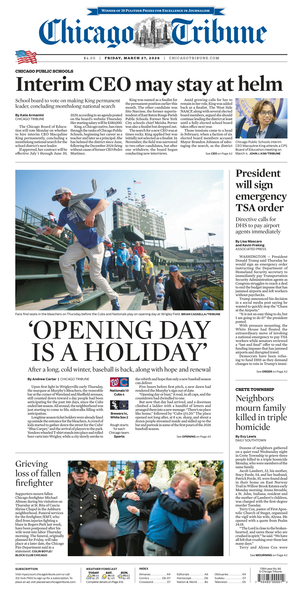 Chicago Tribune March 27 2026 Chicago Tribune Kitap Kapağı