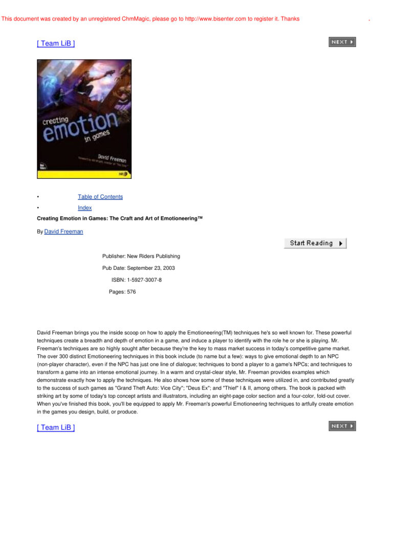 Creating Emotion in Games David Freeman Kitap Kapağı