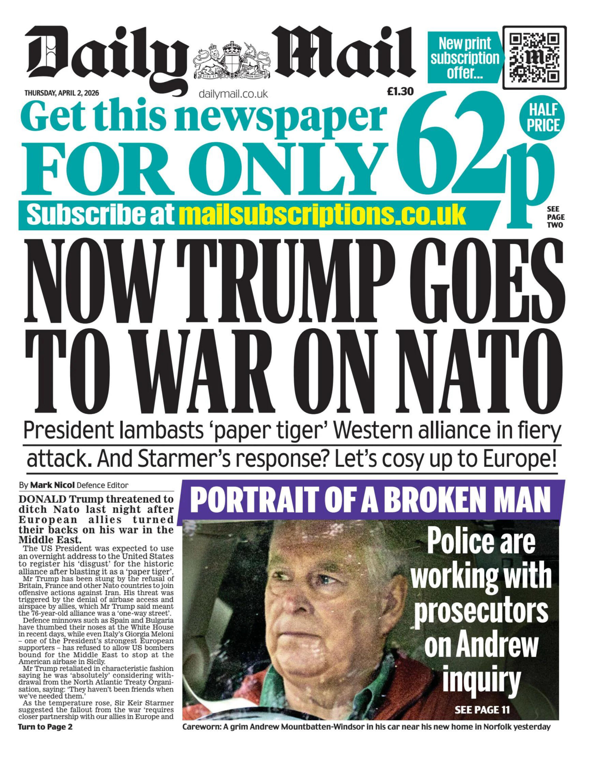 Daily Mail 2 April 2026 Daily Mail Kitap Kapağı