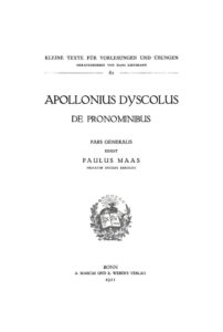 De Pronominibus Greek Edition Dyscolus Apollonius Kitap Kapağı