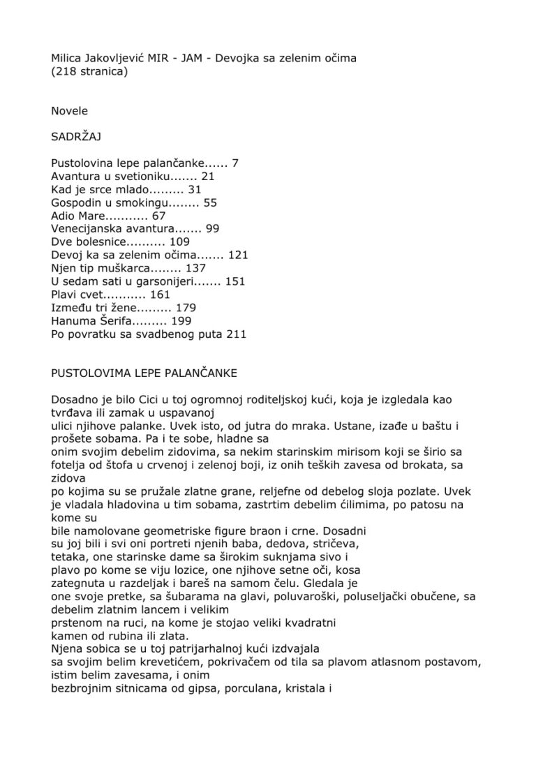 Devojka sa zelenim ocima Serbian Edition Mr Jam Kitap Kapağı