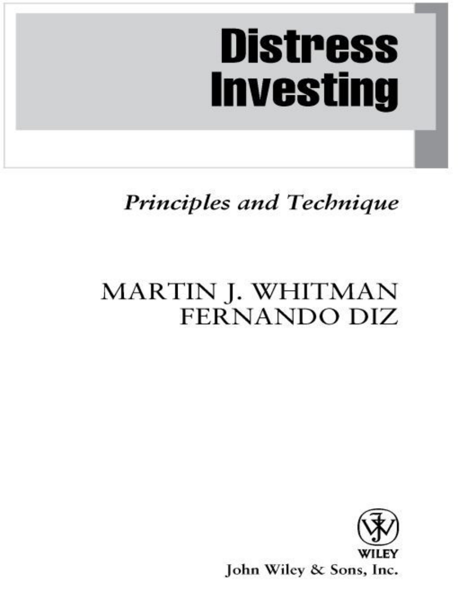 Distress Investing Principles and Technique Martin J Whitman Kitap Kapağı