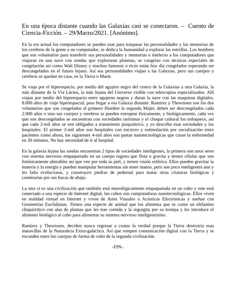 En una epoca distante cuando las Galaxias casi se conectaron Cuento de Ciencia Ficcion Spanish Edition Anonimo Kitap Kapağı