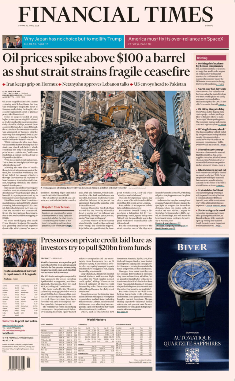 Financial Times Europe 10 April 2026 Financial Times Europe Kitap Kapağı