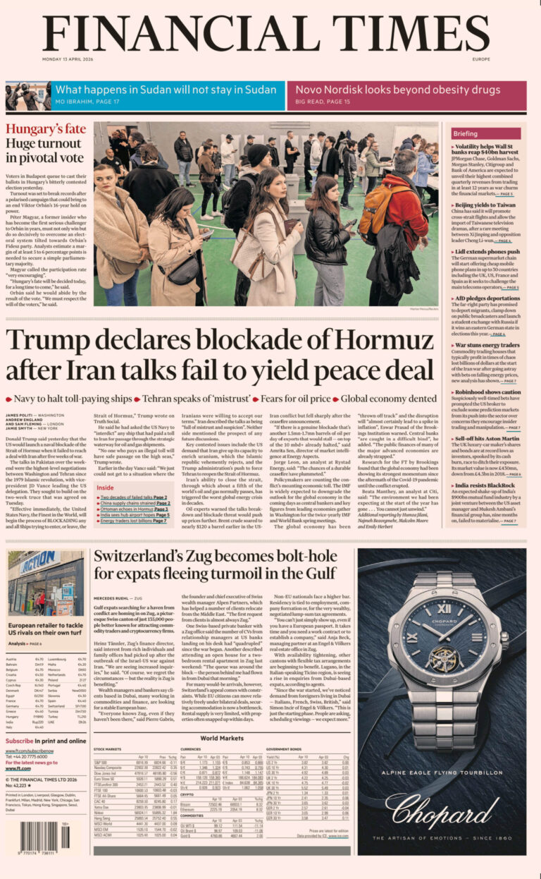 Financial Times Europe 13 April 2026 Financial Times Europe Kitap Kapağı