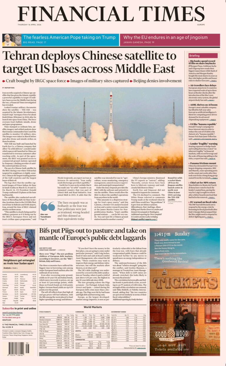 Financial Times Europe 16 April 2026 Financial Times Europe Kitap Kapağı