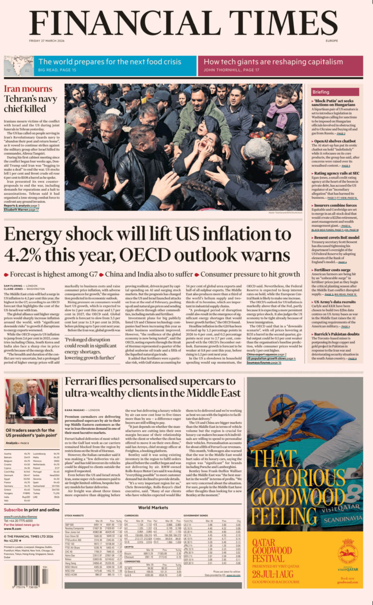 Financial Times Europe 27 March 2026 Financial Times Europe Kitap Kapağı