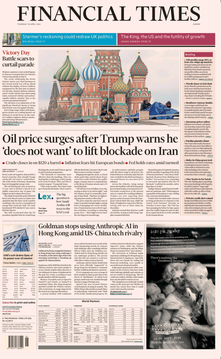 Financial Times Europe 30 April 2026 Financial Times Europe Kitap Kapağı