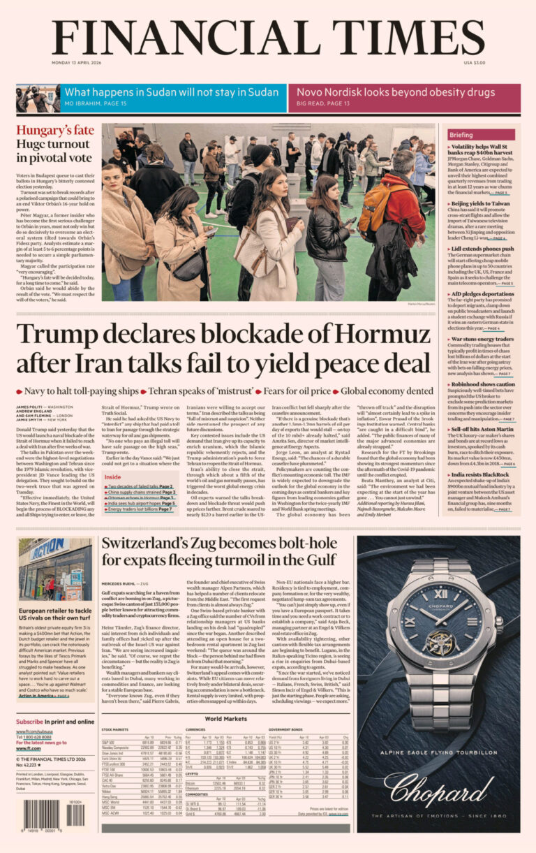 Financial Times USA 13 April 2026 Financial Times USA Kitap Kapağı