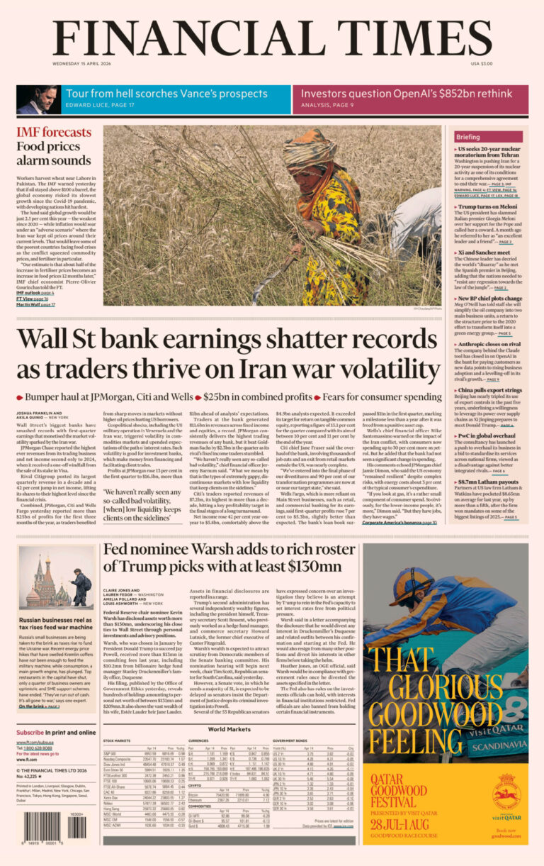 Financial Times USA 15 April 2026 Financial Times USA Kitap Kapağı