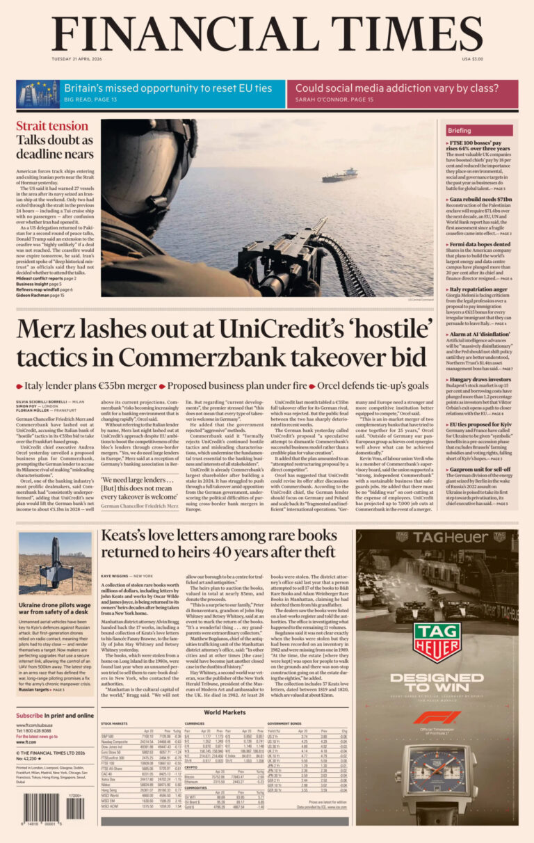 Financial Times USA 21 April 2026 Financial Times USA Kitap Kapağı