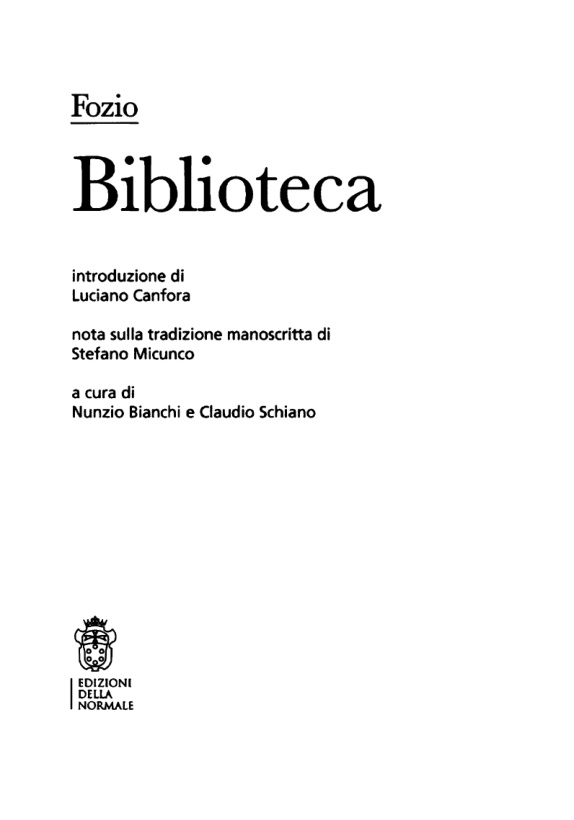 Fozio Biblioteca Greek Edition Bianchi Kitap Kapağı