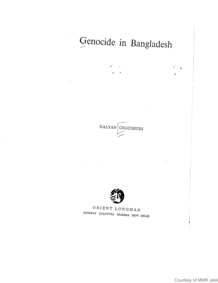 Genocide in Bangladesh Kalyan chaudhuri Kitap Kapağı