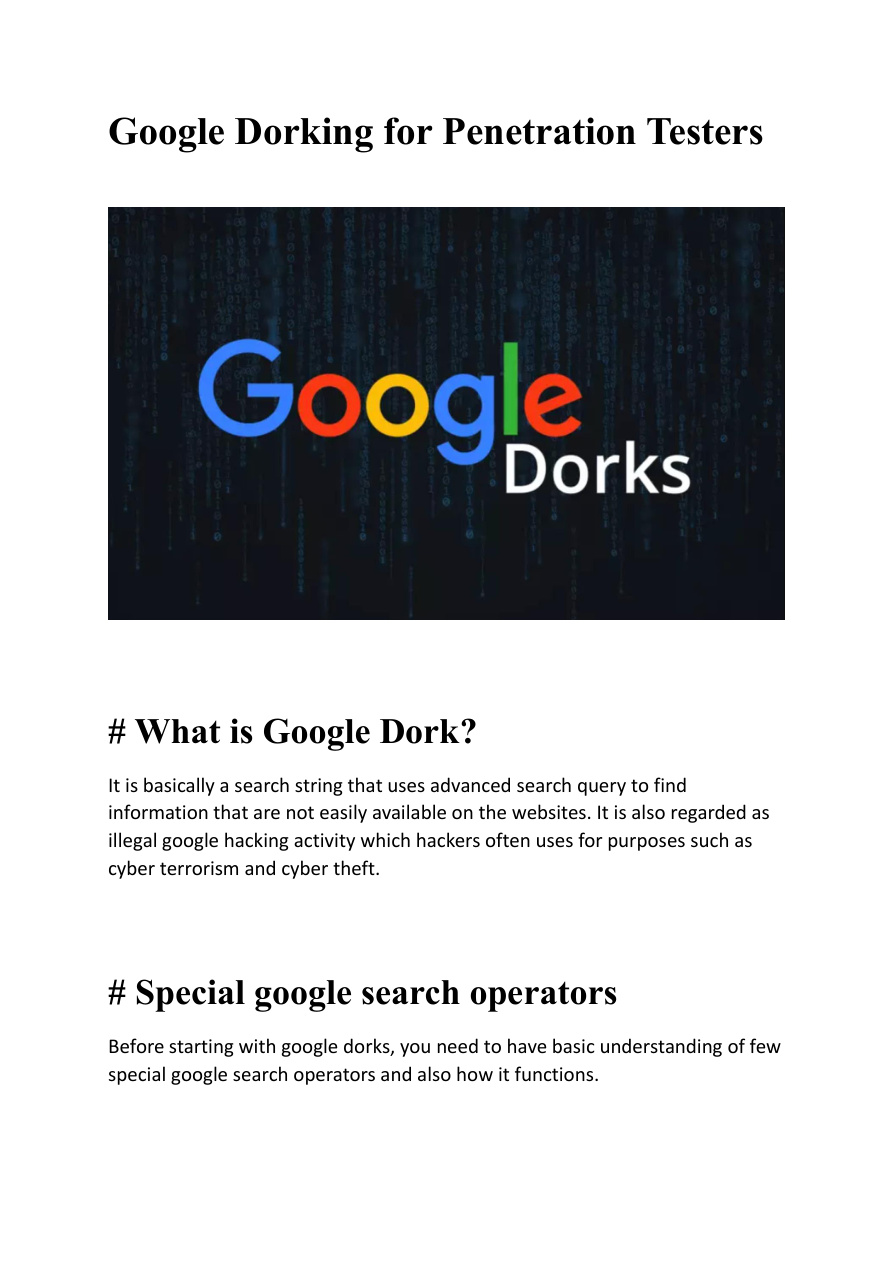Google Dorks Short Notes PDF Download