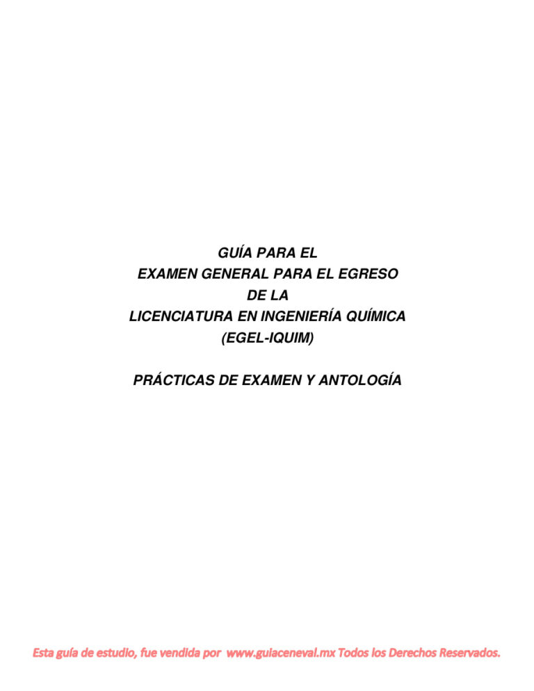 Guia para el examen general para el egreso de la licenciatura en ingenieria quimica Spanish Edition Guia Ceneval Kitap Kapağı