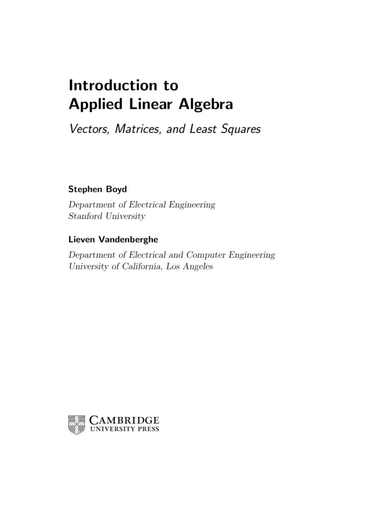 Introduction to Applied Linear Algebra Kitap Kapağı