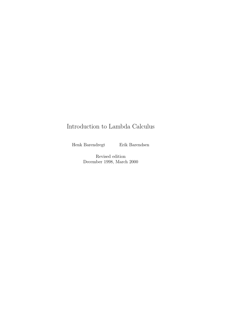 Introduction to Lambda Calculus PDF Download