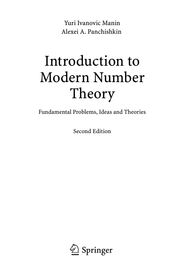 Introduction to Modern Number Theory Yuri Ivanovic Manin Kitap Kapağı