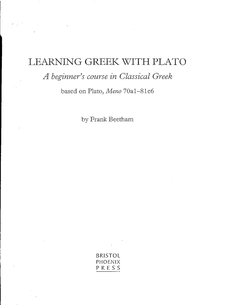 Learning Greek with Plato Greek Edition Beetham Kitap Kapağı