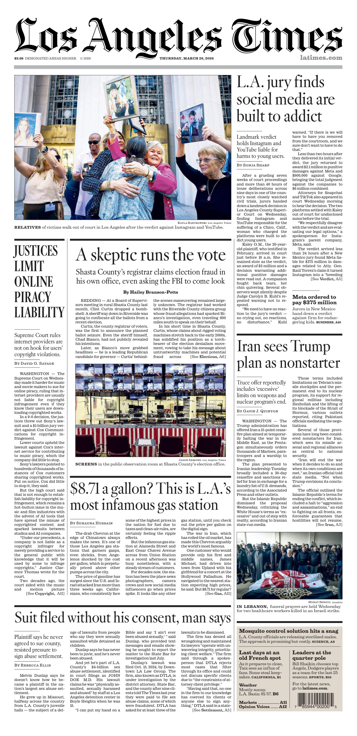 Los Angeles Times 26 March 2026 PDF Download