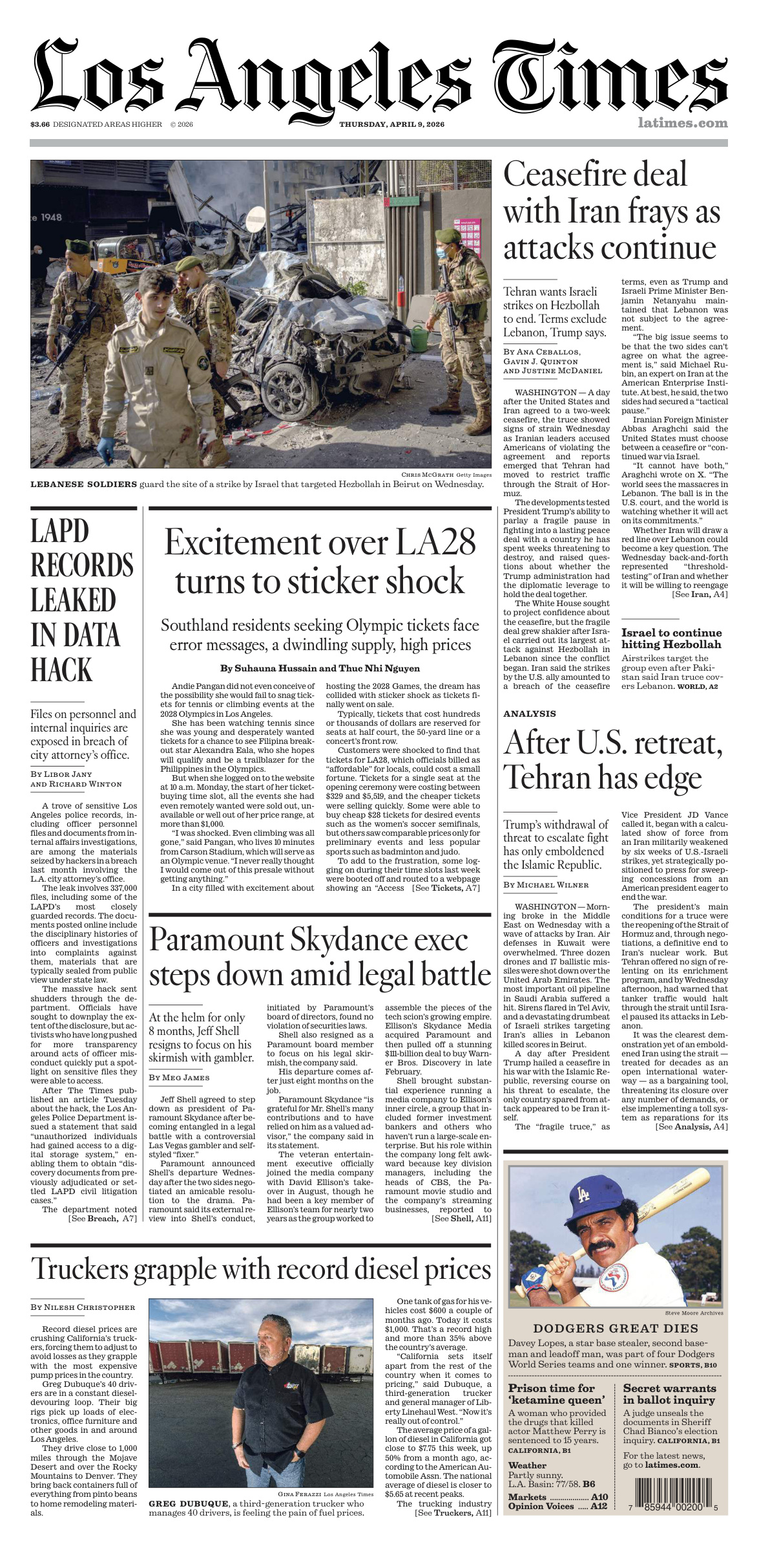 Los Angeles Times April 09 2026 Los Angeles Times Kitap Kapağı