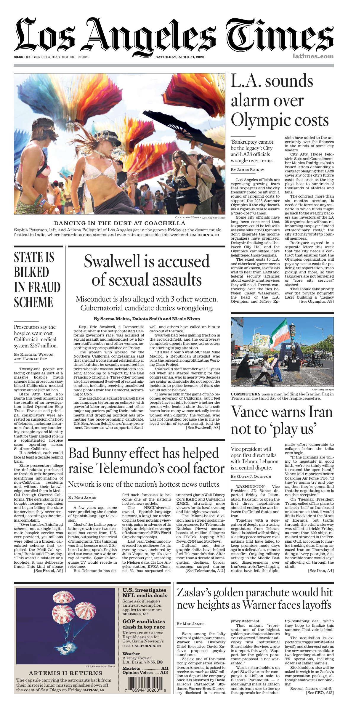Los Angeles Times April 11 2026 Los Angeles Times Kitap Kapağı
