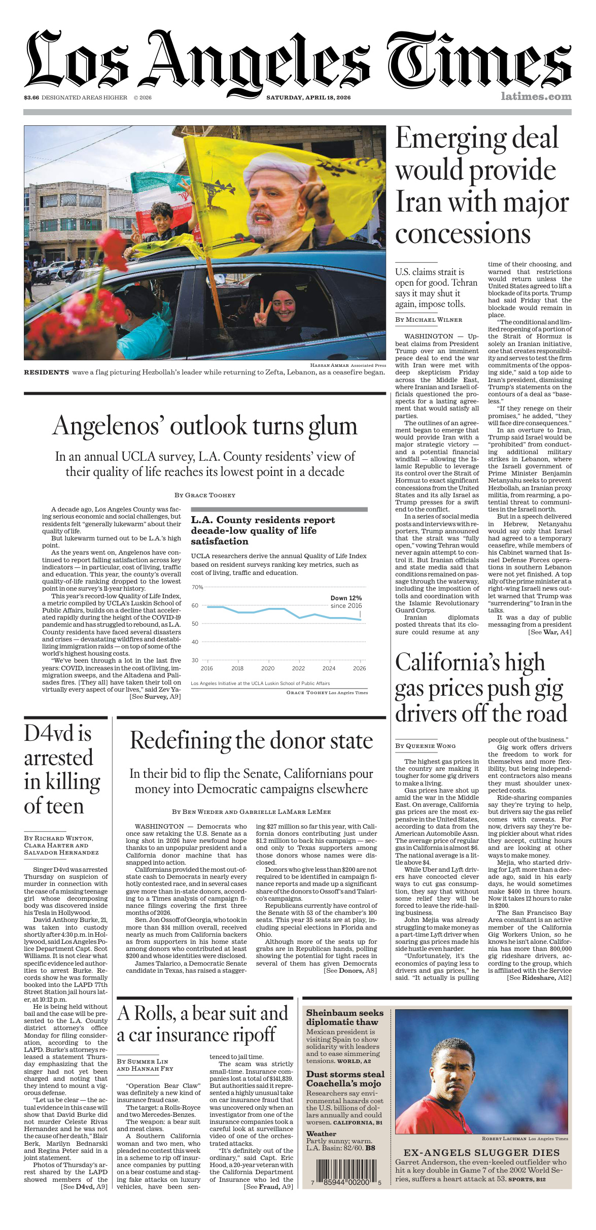 Los Angeles Times April 18 2026 Los Angeles Times Kitap Kapağı