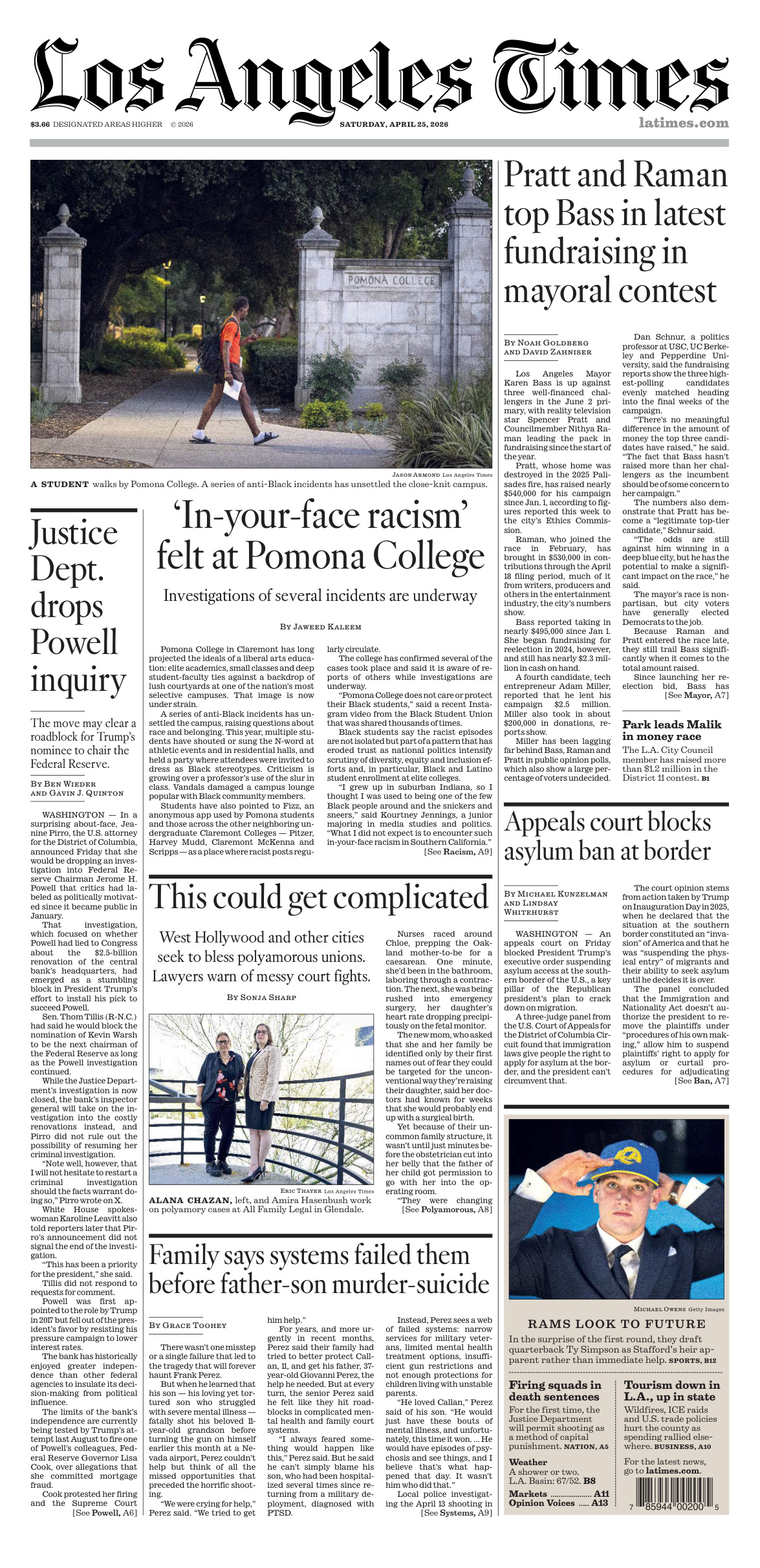 Los Angeles Times April 25 2026 Los Angeles Times Kitap Kapağı
