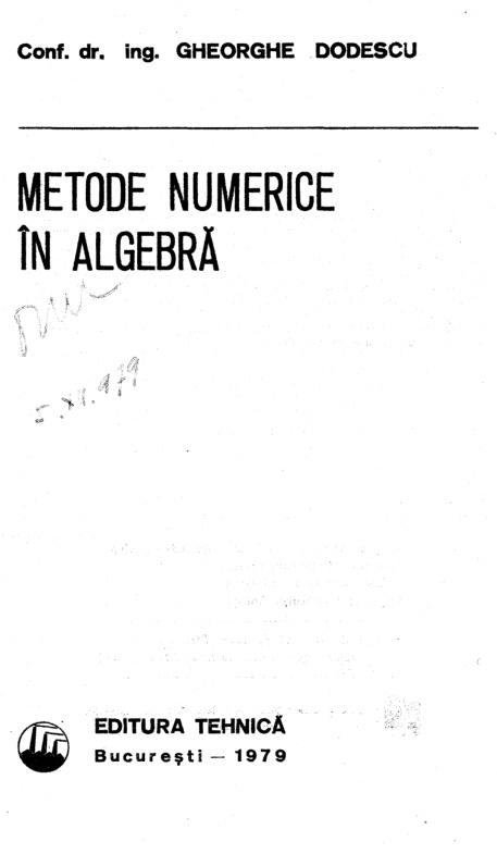 Metode numerice in algebra Romanian Edition GhDodescu Kitap Kapağı
