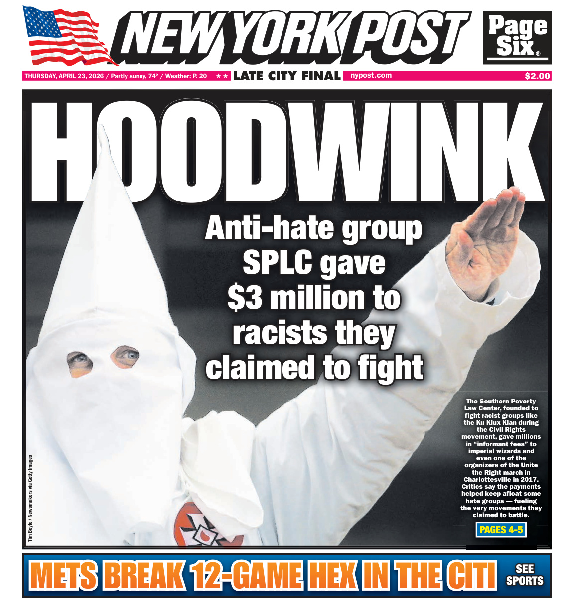 New York Post April 23 2026 New York Post Kitap Kapağı