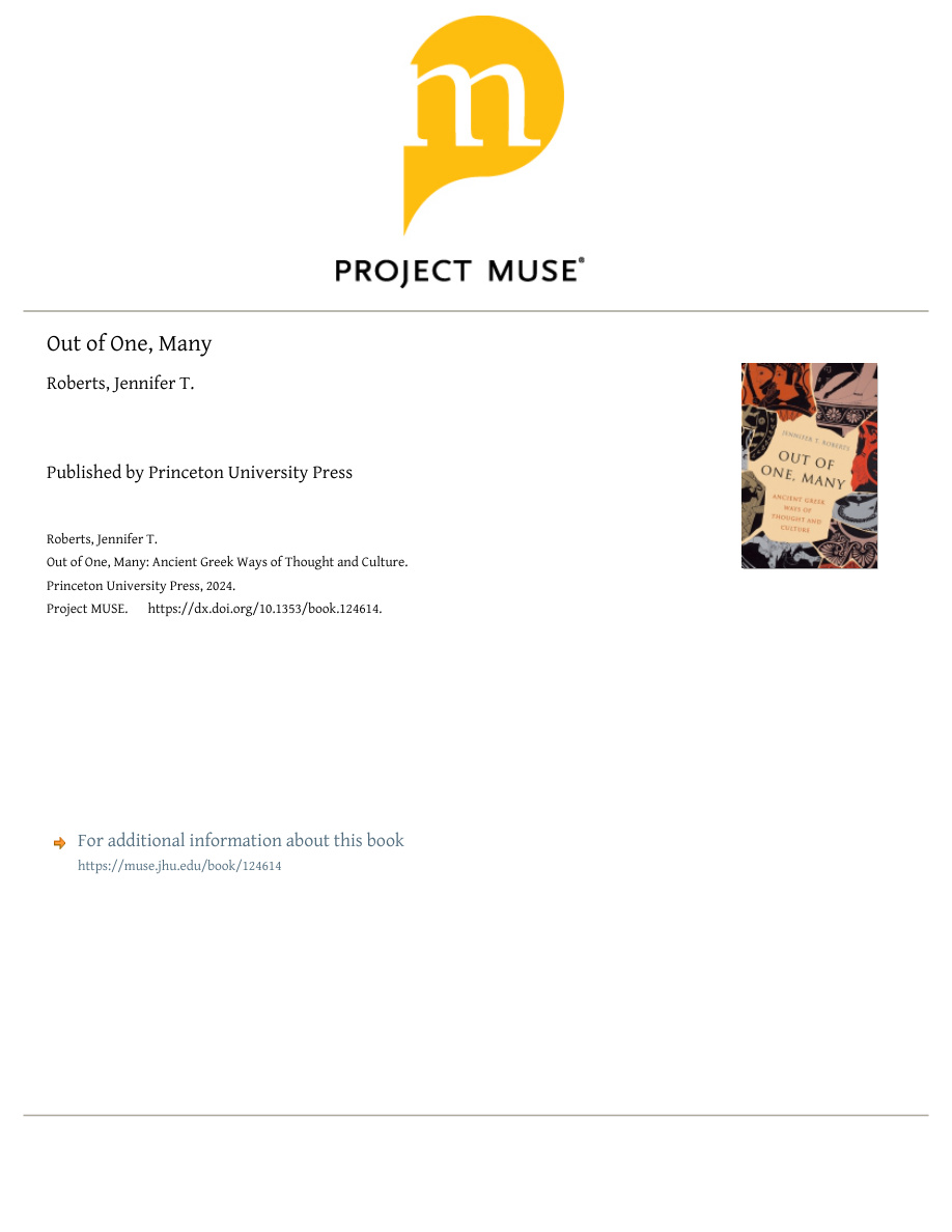 Out of One, Many: Ancient Greek Ways of Thought and Culture PDF Download