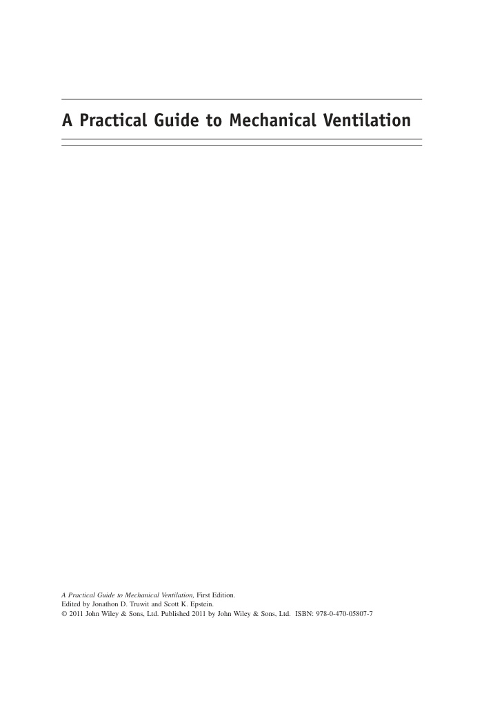 Practical Guide to Mechanical Ventilation, A J D Truwit, S K Epstein Kitap Kapağı