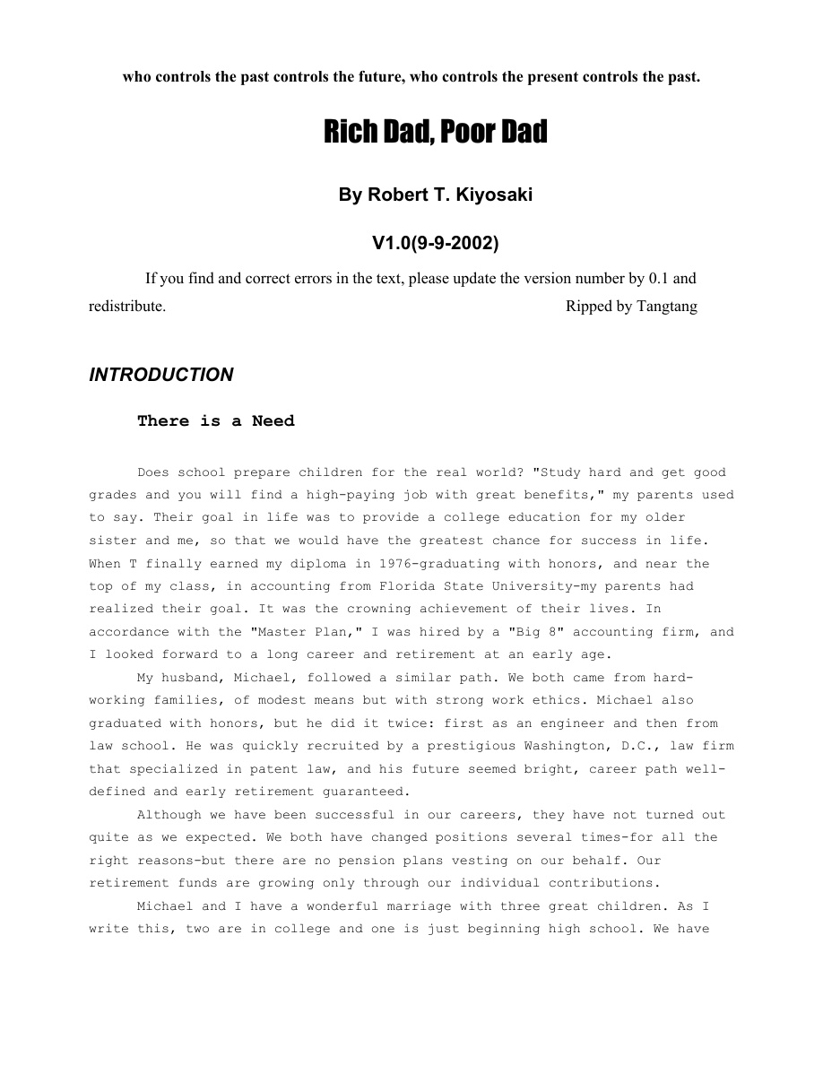 Rich Dad, Poor Dad: Financial Literacy Masterclass PDF Download