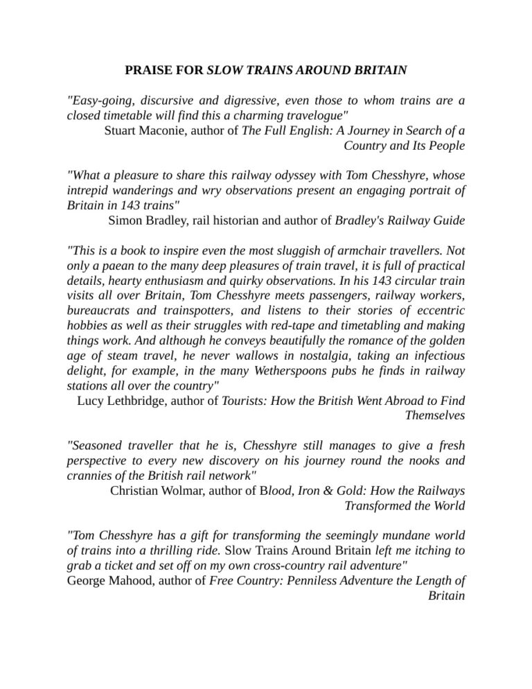 Slow Trains Around Britain Tom Chesshyre Kitap Kapağı