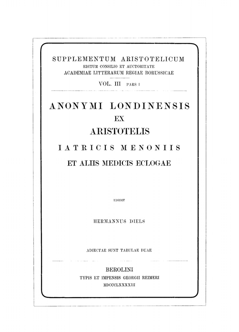 Supplementum Aristotelicum Greek Edition Hermann Diels Kitap Kapağı