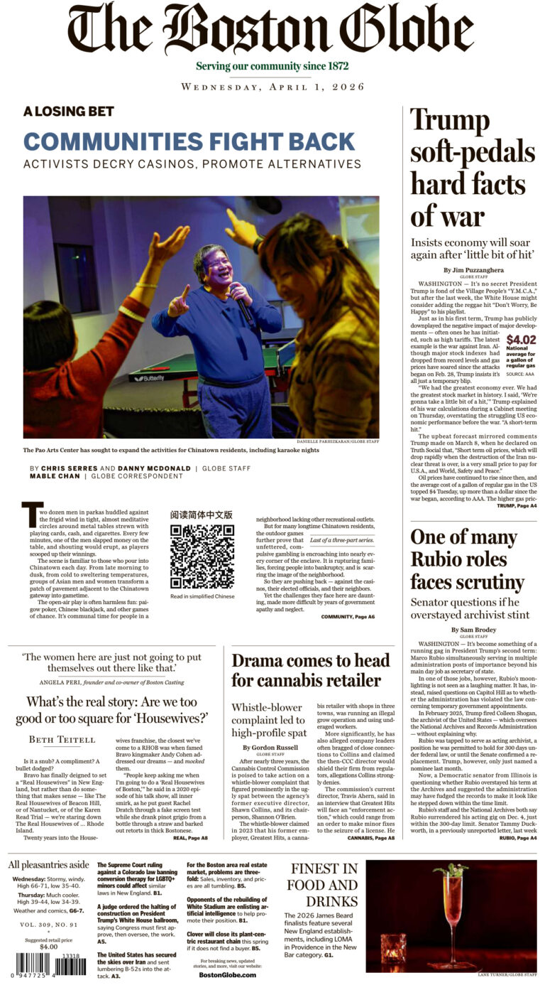 The Boston Globe April 01 2026 The Boston Globe Kitap Kapağı