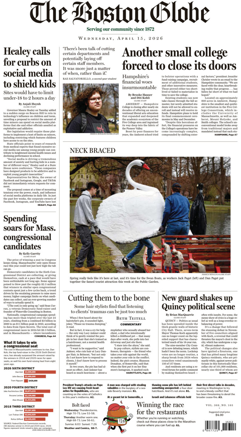 The Boston Globe April 15 2026 The Boston Globe Kitap Kapağı
