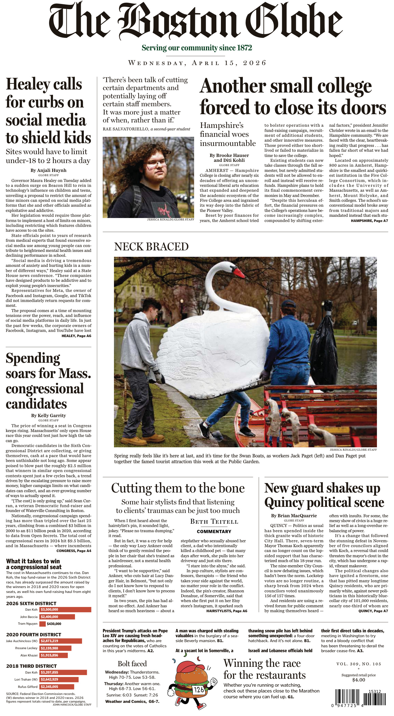 The Boston Globe April 15 2026 The Boston Globe Kitap Kapağı