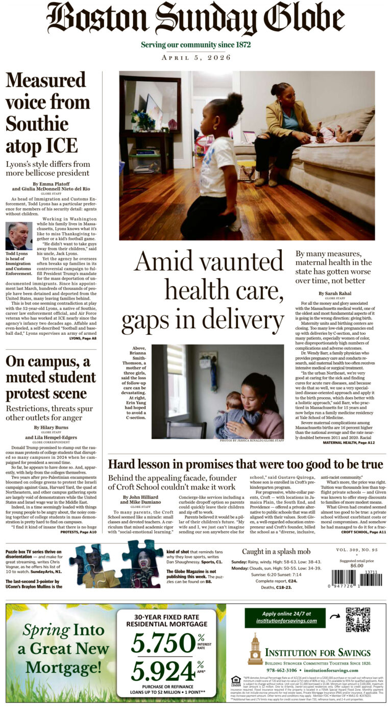 The Boston Sunday Globe April 05 2026 The Boston Sunday Globe Kitap Kapağı