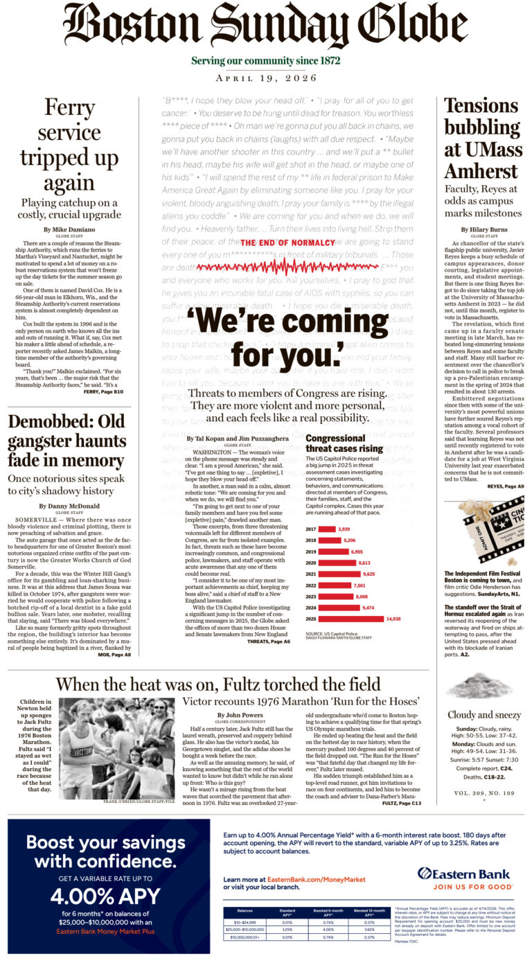 The Boston Sunday Globe April 19 2026 The Boston Sunday Globe Kitap Kapağı