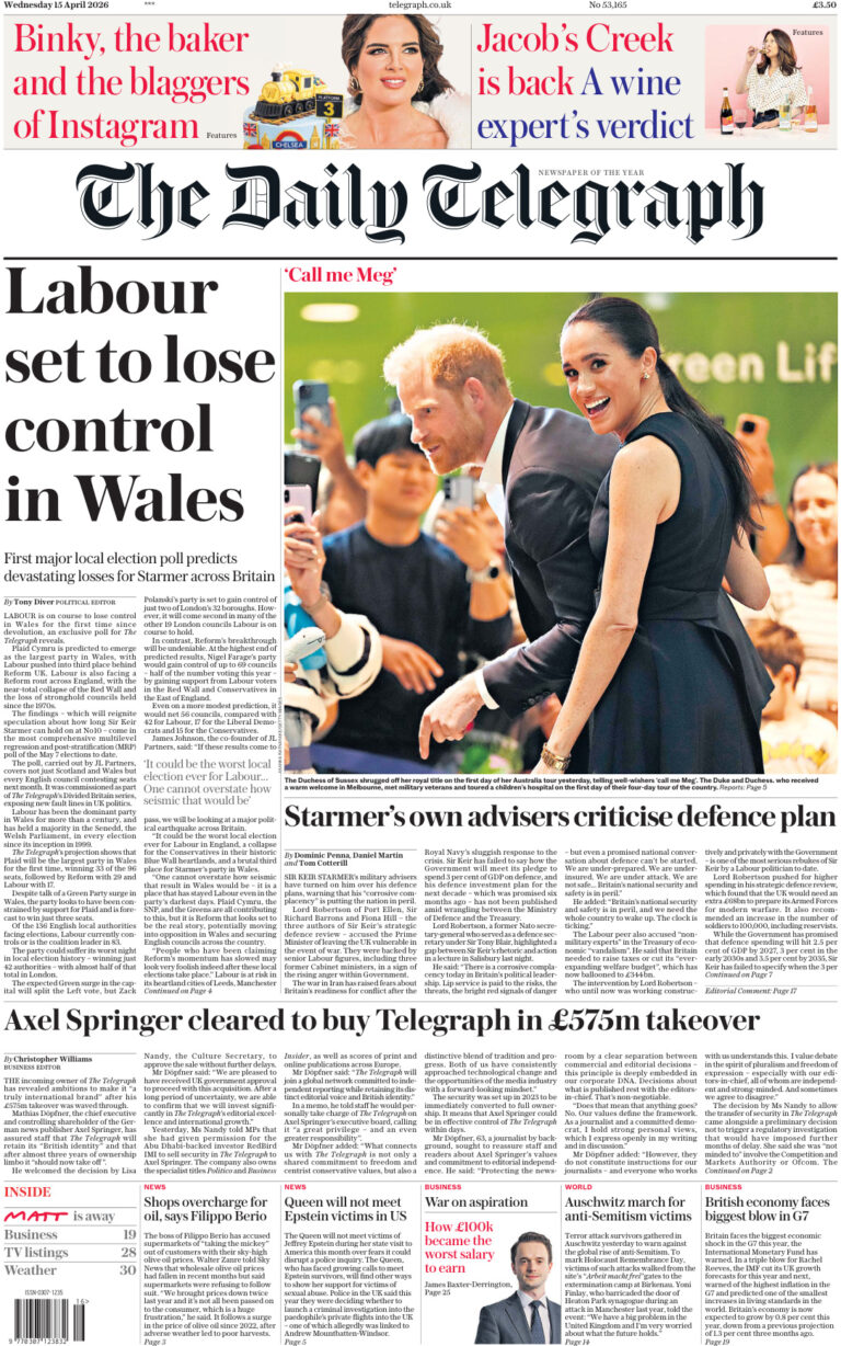 The Daily Telegraph 15 April 2026 The Daily Telegraph Kitap Kapağı