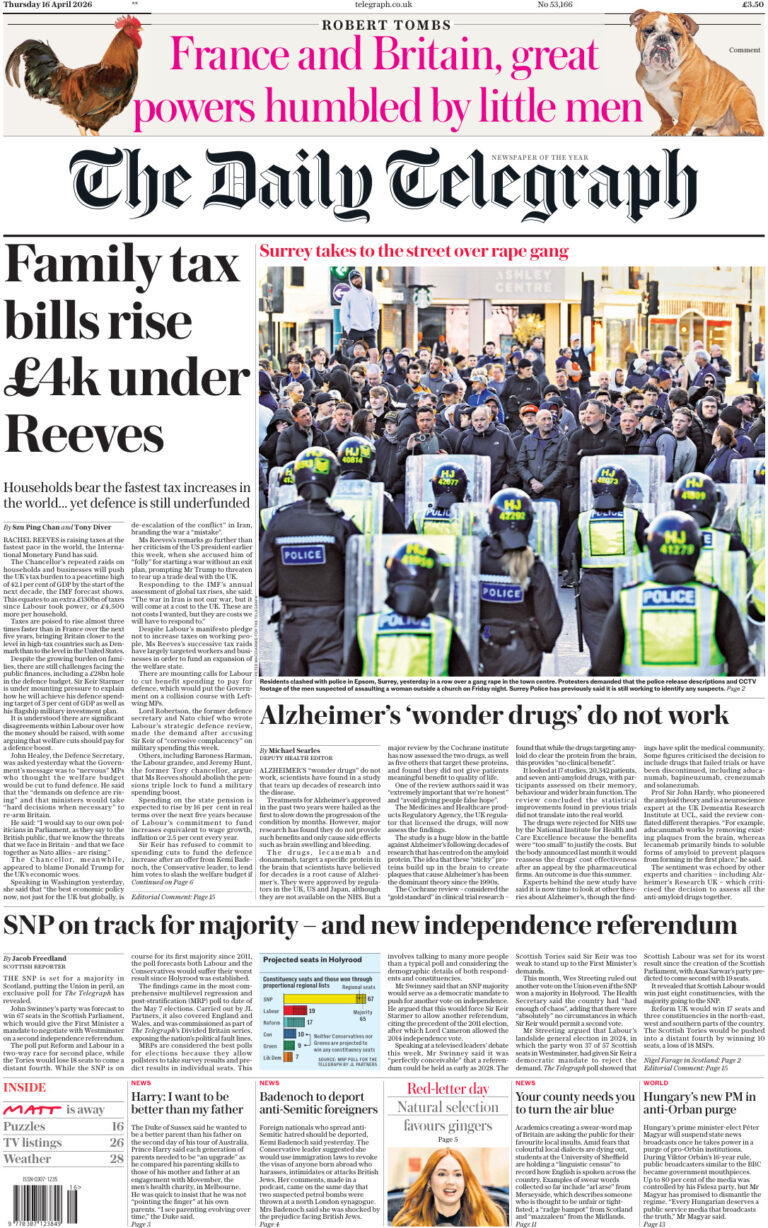 The Daily Telegraph 16 April 2026 The Daily Telegraph Kitap Kapağı