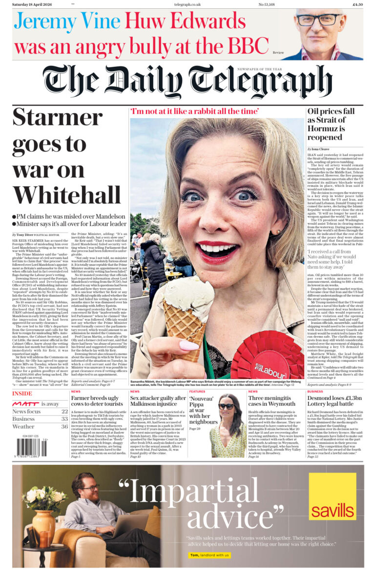 The Daily Telegraph 18 April 2026 The Daily Telegraph Kitap Kapağı