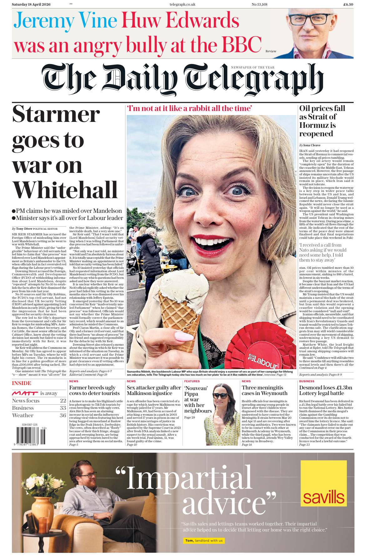 The Daily Telegraph 18 April 2026 The Daily Telegraph Kitap Kapağı