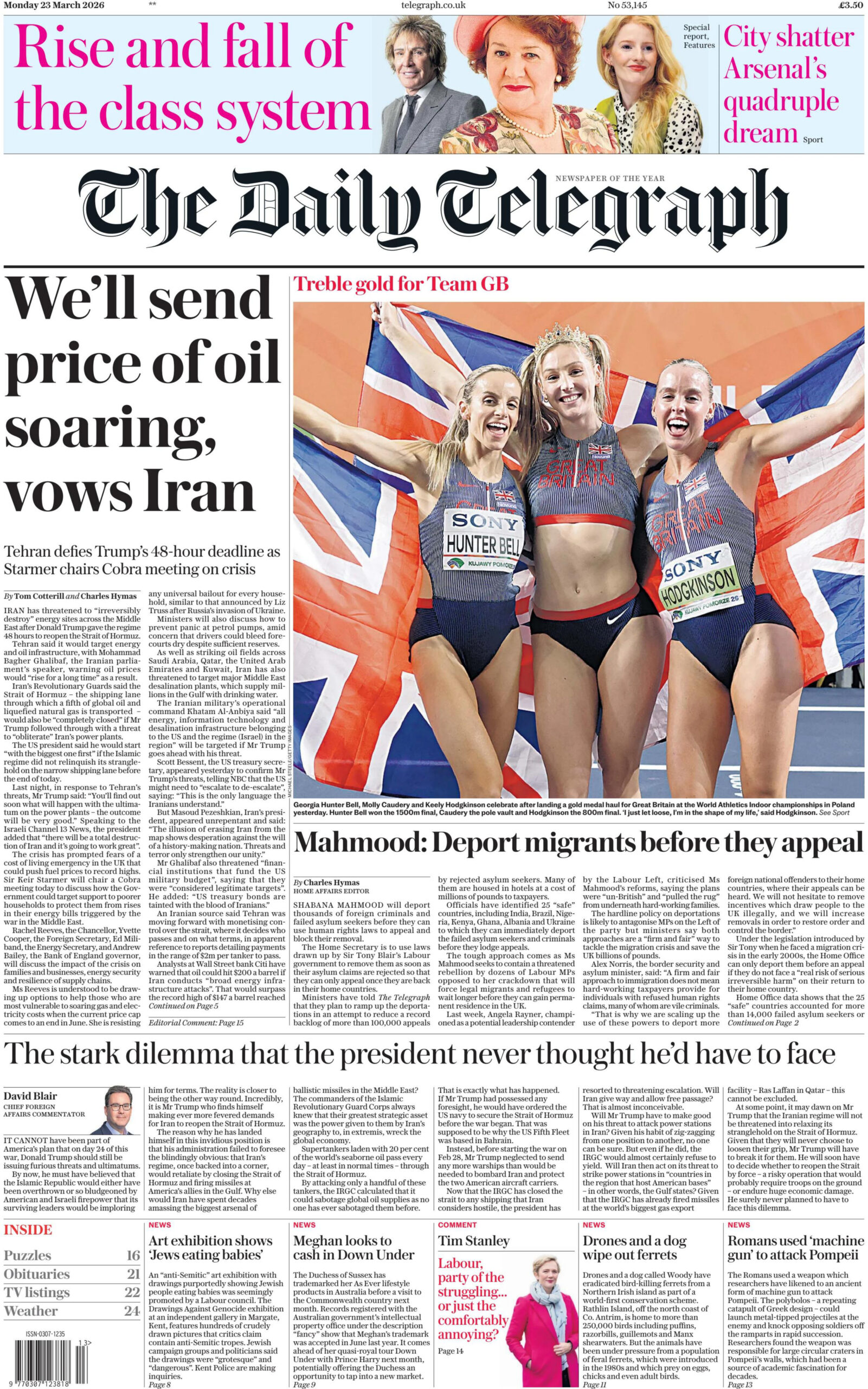 The Daily Telegraph 23 March 2026 The Daily Telegraph Kitap Kapağı